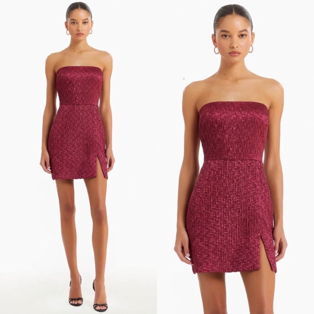 NWT Amanda Uprichard Arely Strapless Mini Dress Burgundy Textured Crinkle Medium